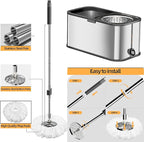 Spin Mop and Bucket with Wringer Set for Home,360° Mop and Bucket with Separate Clean and Dirty Water,Wet Dust Mop for Floor Cleaning with Extra Refills (Square Silver)