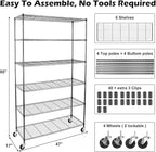 WDT NSF Certified Storage Shelves on Wheels, Heavy Duty Metal Shelves for Storage with Adjustable Stand, 6-Tier Wire Shelving Unit for Garage Pantry Kitchen Shelf Rack(17" W*47" D*80" H), Black