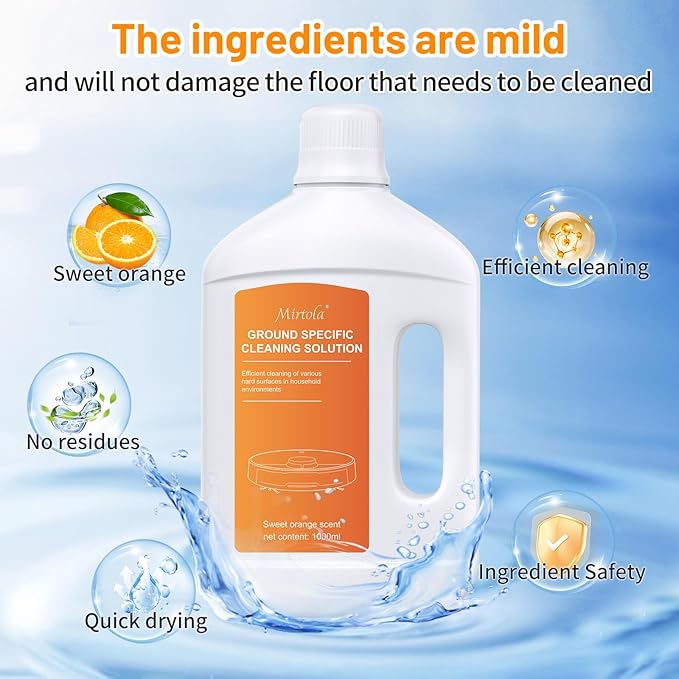 Sweet Orange Scent Floor Cleaning Solution Compatible with Dreame Cleaning Solution, Floor Cleaner for Hardwood Tile Hardfloor, Compatible Robot Vacuums with Mopping and Wet Dry Vacuum (2 bottles)