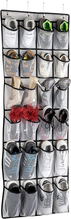 SAVERHO Hanging Shoe Organizer, Over The Door Shoe Organizer with 24 Mesh Large Pockets Door Shoe Rack for Men Women Kids Hanging Door Shoe Holder Size:58x21 Inch (White-2pack)