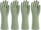Rubber Cleaning Gloves for Dishwashing, 4 Pairs Reusable Kitchen Gloves for Washing Dishes and Household Cleaning, Green Dish Gloves with Flocked Lining and Non-Slip Grip, Pefect for Woman Men - S