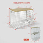Goozii White Fruit Storage Basket for Kitchen Counter Set of 2, Wall Mount Wire Fruit Basket with Shelf with Banana Hanger, Hanging Countertop Organizer for Bathroom Pantry Cabinet, White + Natural