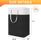 TasticTotes laundry basket 3-Pack, laundry hamper, Hamper with handles, collapsible laundry baskets, Waterproof dirty clothes hamper, Towel Storage for Home or Dorm, 75L-Black