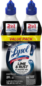 Lysol Lime & Rust Toilet Bowl Cleaner Liquid, For Limescale, Rust & Hard Water Stains, Septic Safe, Clinging Gel, Disinfects, Sanitizes & Deodorizes, Bathroom Cleaning Supplies, 24oz (2 Pack)