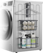 Laundry Room Organization and Storage Magnetic Dryer Ball Holder with Magnetic Hanger Holder, Magnetic Lint Bin for Washer Dryer, Iron Basket Dryer Ball Container, Magnetic Laundry Organizer (Gray)