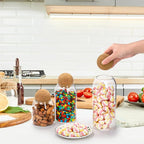 Suwimut 3 Pack Glass Storage Jar with Ball Cork Lid, Clear Glass Canisters with Cork Ball, Cute Decorative Round Glass Bottles with Airtight Wooden Lid for Spice, Sugar, Salt, Tea, Nuts, Coffee Beans