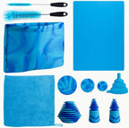 Glass Cleaning Kit with Reusable Silicone Accessories - Complete Set of Cleaning & Storage Tools for Easy Glassware Care，Reusable Microfiber Towel & Soaker Bag, Brushes, Mat, Caps Funnel & Plugs