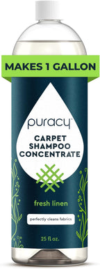 Puracy Carpet Shampoo – Plant Based Cleaner Solution for Shampooer, Pet Stain and Odor Remover, Low Foam Concentrate, Rug and Upholstery Care, Fresh Linen, 25oz