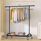 Wiracks Heavy Duty Clothes Rack Clothing Racks for Hanging Clothes Garment Rack 45" Lx15.8 W x 67" H Rolling Clothes Rack with Wheels