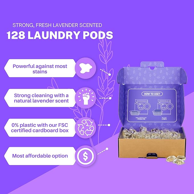 Greenseedz Laundry Pods, Fresh Lavender Scent, 128 Pacs, Eco Friendly, Powerful Clean, Skin Friendly, Biodegradable, HE Compatible