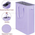 efluky Slim Laundry Basket, Narrow Laundry Hamper with Handles, Collapsible Dirty Clothes Hamper, Tall Laundry Bin for Laundry Room, Dorm and Bedroom, 12.7 Gallons(48L) Light Purple