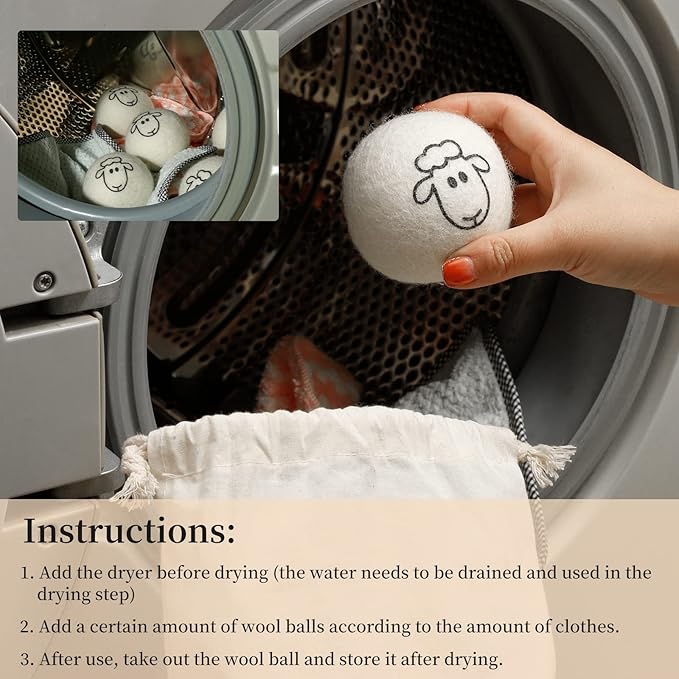 Dryer Balls Laundry Reusable, Wool Dryer Balls, Cute Dryer Balls Animals, Wool Dryer Balls Laundry Reusable, Laundry Dryer Balls, with Cute Pattern, Shorten Drying Time and Fluff