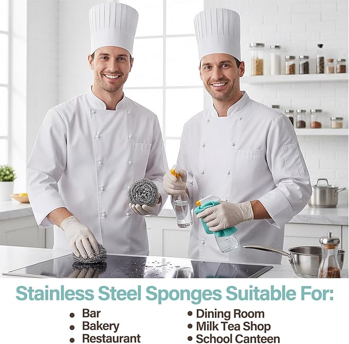 100Pcs Steel Wool Scrubber Pads, Bulk Steel Wool Scrubber, Metal Sponge Wire Scouring Pad, Heavy Duty Dishwashing Scouring Pads for Cleaning Dishes, Pans, Pots, Ovens, Grills, Sinks