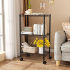 Golpart Small 3 Tier Shelves Storage Wire Shelving Unit Metal Shelf Adjustable Organizers Storage Shelving with Wheels for Bathroom Laundry Room Kitchen Pantry12”D x 18”W x 30.7”H Black