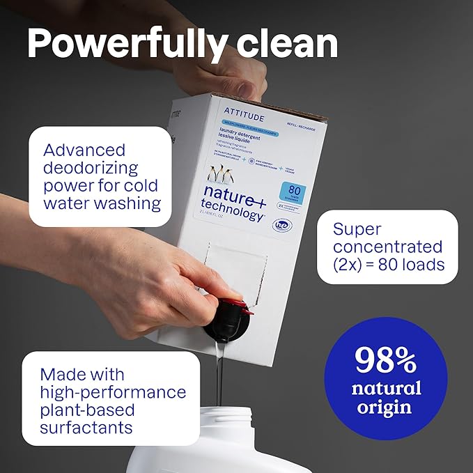 ATTITUDE Liquid Laundry Detergent,EWG Verified,HE Compatible,Plant-Based & Vegan,Natural Laundry Soap,Wildflowers,80 Loads,67.6 Fl Oz,(Pack of 2)
