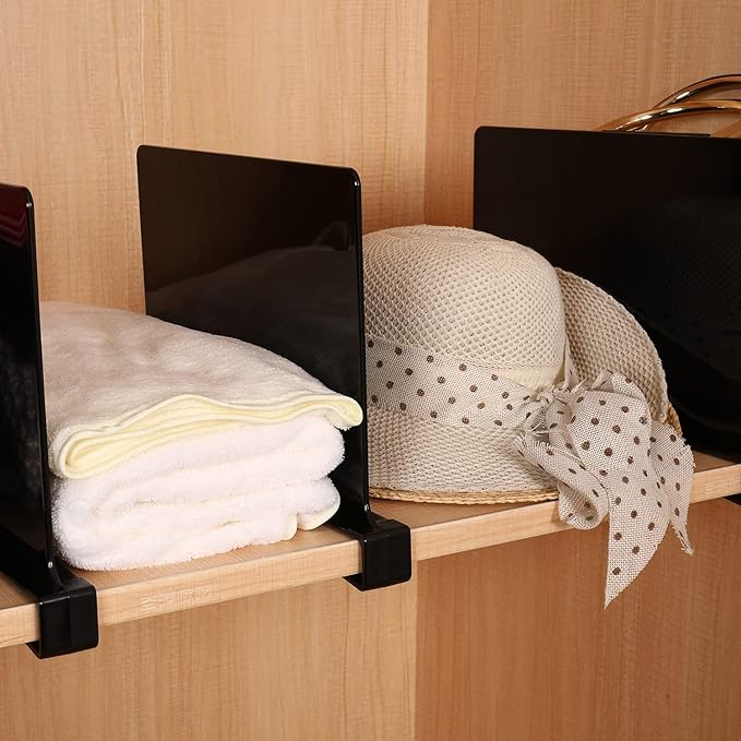 Sooyee 8 Pack Black Acrylic Shelf Dividers, Perfect Perfect for Closets Kitchen Bedroom Shelving Organization to Organize Clothes Closet Shelves, Books,Towels and Hats, Purses Separators