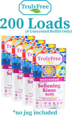 Truly Free Natural Fabric Softener | Non-Toxic for Babies & Kids Sensitive Skin | Plant-Based Laundry Softening Conditioner | Safe, Gentle & Chemical-Free | Unscented | 4 Pack Refill