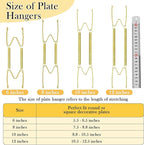 7 Pack Plate Hangers for Wall Display, 6/8/10/12 Inch Invisible Stainless Steel Plate Holders with Wall Hooks, Fit 5.5–12.5 Inch Decorative Plates, Plate Display Hangers for Home Wall Decor, Gold