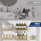 8 Pack Adhesive Rustproof Shower Caddy with Soap Dishes, Toothbrush Holder & Hooks, Large Capacity No-Drilling Shower Shelves Rack for Bathroom Organizers and Storage Accessories, Gold