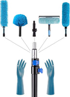 20 Foot High Reach Ceiling Fan Duster with 5-12ft Heavy Duty Extension Pole, Microfiber Feather, Cobweb Duster, Window Squeegee Kit, Cleaning Gloves