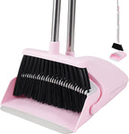 Broom and Dustpan Set House Brooms for Sweeping Indoor Collapsible Broom and Dust Pan Combo for Home Office Kitchen Lobby Floor Pet Hair (Pink)