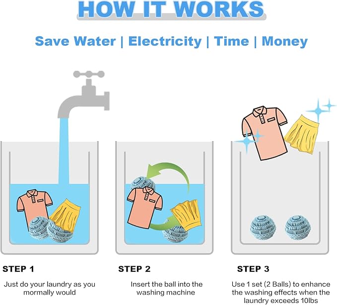 4pcs Laundry Ball - Natural Non-Chemical Detergent Laundry Balls for Washing Machine - Eco Friendly Wash Ball & Detergent Alternative for 2000