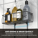 Epicano Shower Caddy Hanging, Anti-Swing Over Head Shower Caddy Rustproof with Hooks for Towels, Sponge and More, Matte Black