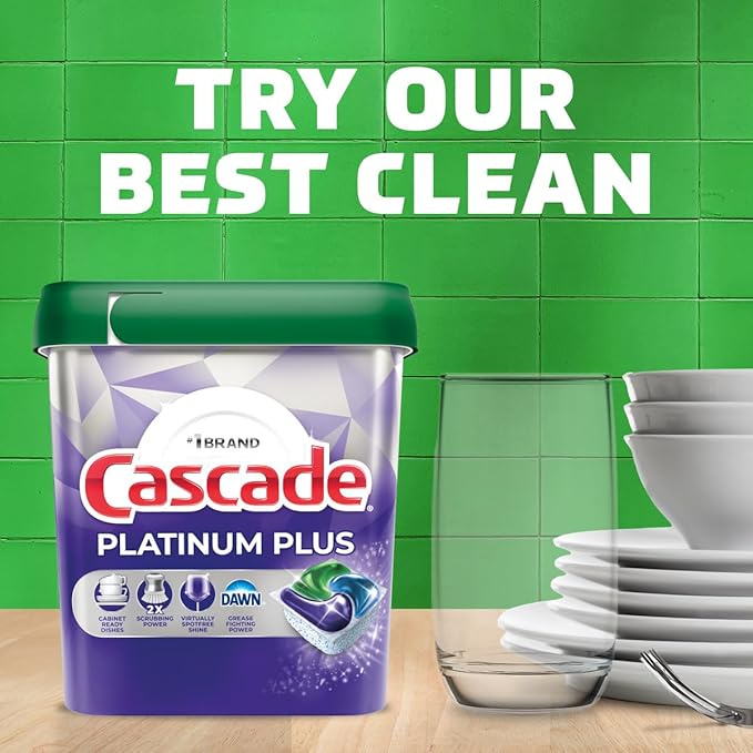 Cascade Platinum Plus Dishwasher Pods, Dishwasher Detergent, Dishwasher Soap, Dish Tabs, Dishwashing Tablets, Dish Detergent, Lemon, Actionpacs, 21 Count