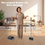 Stand-Up Broom Dustpan Combo - Long Handle with 3 Rows Dense Bristles for Multi-Scene Home/Office/Kitchen/Lobby/Shop, Indoor & Outdoor Cleaning (Black & Gray)