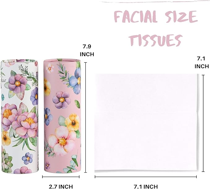 200 Sheets Car Tissues Holder with Facial Tissues 3-ply Travel Tissue Tubes 4 PK Tissues Box Container Perfect Fit for Car Cup Holder Cylinder (Pink)