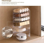 PAVSTINE Medicine Cabinet Organizer with Adjustable Dividers, Clear Vertical Layered Backward Slanting Shelves for Pressed Powder/Lip Gloss/Mascara Storage (5-Tier Gentle Slant)