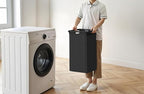 Herture Laundry Hamper with Shelf, Laundry Basket 3 Section, Laundry Sorter with Pull-Out Removable Large Bags and Movable Wheels, Metal Frame, 3 x 15.87 Gallons (60L), Black and Gray PF04XLC
