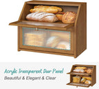 Bread Box for Kitchen Counter, Large Bamboo Wood Double Layer Bread Box, Wooden Bread Storage Capacity