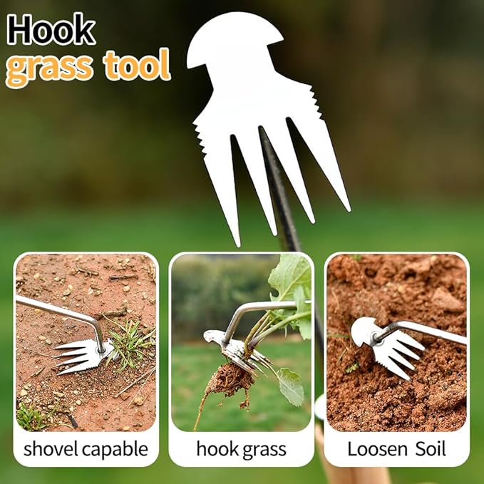 Weed Puller Tool, 3 Pack 2025 New Garden Stainless Steel Weeder Tool Hand Weeder Tool,Multi-Purpose Weed Remover Tool Weeding Tools for Gardening(Wooden Handle)