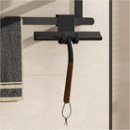 Shower Squeegee for Shower Glass, Bathroom Glass Cleaning Tool with Hook Mount, Squeegee for Glass Doors, Window Cleaning, Tile Shower Walls (Black+Wood)