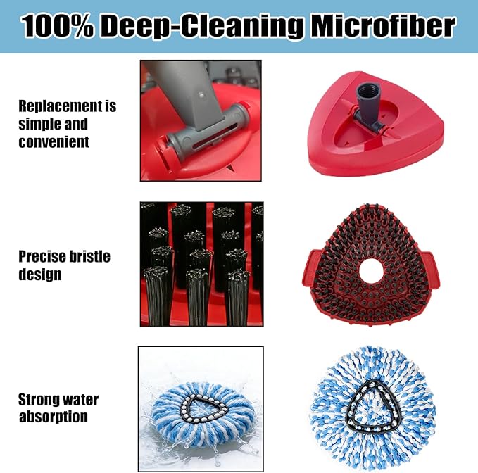 10PCS Spin Mop Replacement Heads,with Only Fit for RinseClean 2-Tank System,Machine Washable & Easy to Replace.Including 8 Spin mop Replacement Heads, 1 Brush Head and 1 Base
