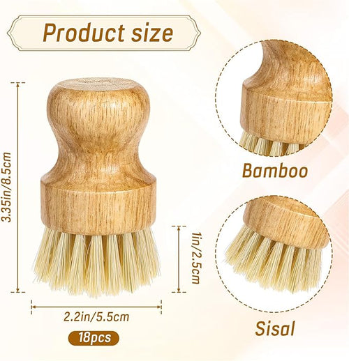 18 Pcs Bamboo Dish Scrub Brushes Kitchen Dishwashing Cleaning Brush Wooden Scrubbers Set Sisal Bristles Cleaner Scrubber for Washing Cast Iron Pan Pot Sink Spatula (18, Yellow)