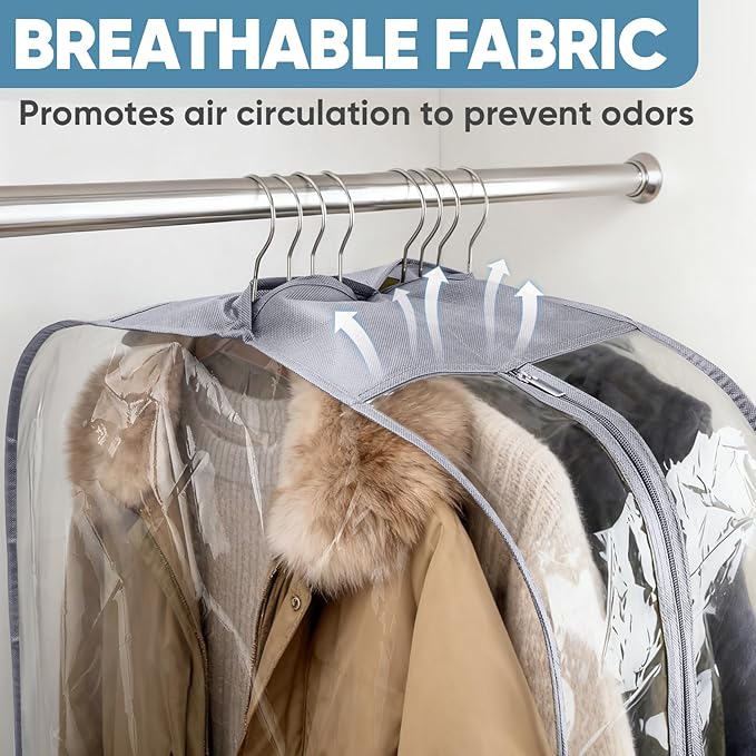 BALEINE 48'' Clear Garment Bags, 10.5'' Wide PEVA Suit Bag for Closet Clothes Dresses Suit Coats Storage (Clear, 6PK)