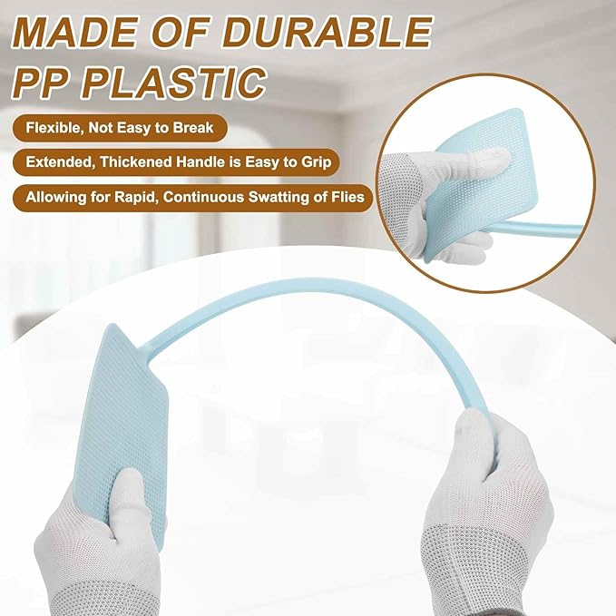 HARFINGTON 4pcs Fly Swatter 4.5"x4.5" Plastic Manual Heavy Duty Long Handle Fly Swatter for Home Indoor Outdoor, Blue