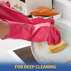 BOOMJOY Nitrile Cleaning Gloves, Heavy Duty Dishwashing Gloves, Reusable Large Gloves for Kitchen, Bathroom, Gardening, Working, Pet Care - Pink & Purple & Green, 3 Pairs, Size L