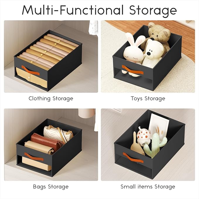 Homsorout Drawer Organizers and Storage - 12 Pack Foldable Pants Organizer with Clear Window & Handles, Fabric Closet Organizer for Clothes, Jeans, Sweaters, Towels, T-shirt, Scarf (Black)