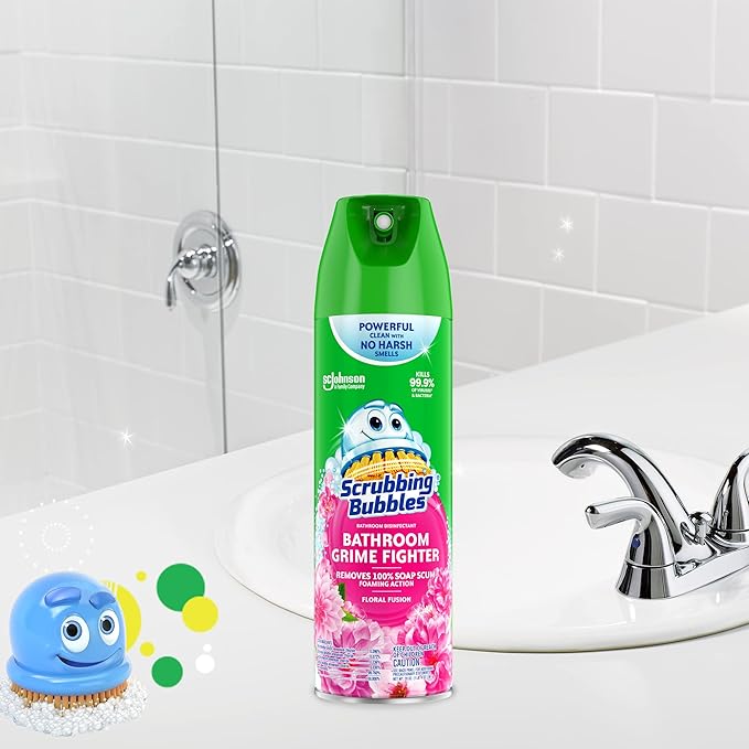 Scrubbing Bubbles Bathroom and Shower Cleaner Disinfectant Aerosol, Foaming Action Bathroom Grime Fighter, Floral Fusion Scent, 20oz