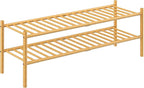 ROMGUAR CRAFT 2-Tier Bamboo Long Shoe Rack, Free Standing Wood Shoe Shelf Storage Organizer for Closet Entryway Stackable 35"x11"x13" (Natural)