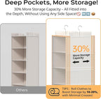 ALLTIDYUP Extra Deep Hanging Closet Organizers and Storage, 5-Tier Closet Hanging Organizer with 4 Mesh Pockets, Heavy-Duty Closet Shelves for Clothes and Hats, Ideal for Dorms and RVs, 1-Pack, White