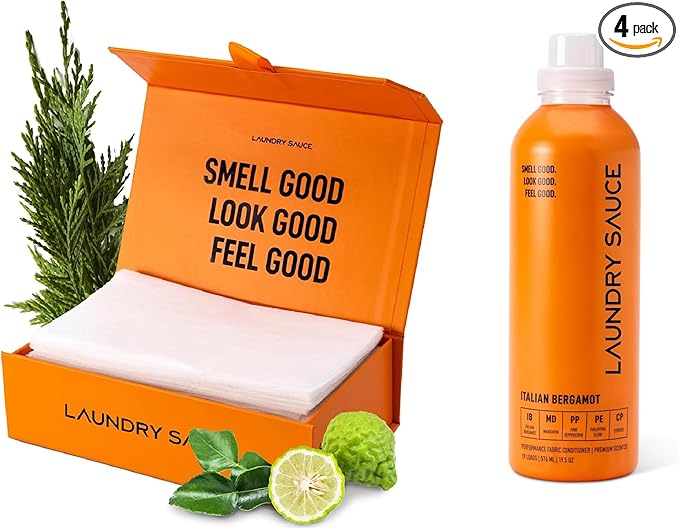 Laundry Sauce Bundle Set Luxury Scented Fabric Softener and Dryer Sheets Pack, Sophisticated Fragrances (Italian Bergamot)