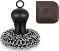 Cast Iron Cleaner Scrubber with Pan Scraper, Upgraded Chain Mail Scrubber Cast Iron Cleaning Kit, Metal Chainmail Scrubbing Sponge Scrub Brush to Clean Pan, Skillet, Grill, Dutch Oven, Wok