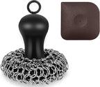 Cast Iron Cleaner Scrubber with Pan Scraper, Upgraded Chain Mail Scrubber Cast Iron Cleaning Kit, Metal Chainmail Scrubbing Sponge Scrub Brush to Clean Pan, Skillet, Grill, Dutch Oven, Wok