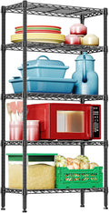 IZEUK 5-Tier Black Metal Storage Shelves, Heavy Duty Wire Shelving Unit for Home, Kitchen, Office, or Garage Organization, 1250 lbs Capacity, 13.8" D x 29.5" W x 59.5" H