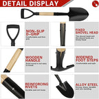 28-Inch Mini Garden Shovel with D-Grip Handle, Kids Small Shovel, Alloy Steel Head & Wooden Shaft for Car Emergency, Beach, Planting & Light Snow Duty