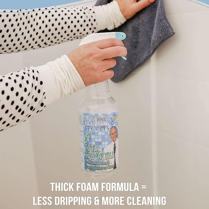 Don Aslett Tub n' Tile Foaming Bathroom Cleaner Set - 32 Oz Concentrated Formula | Cleaning Supplies for Shower Doors, Tile, Tub, and Sink